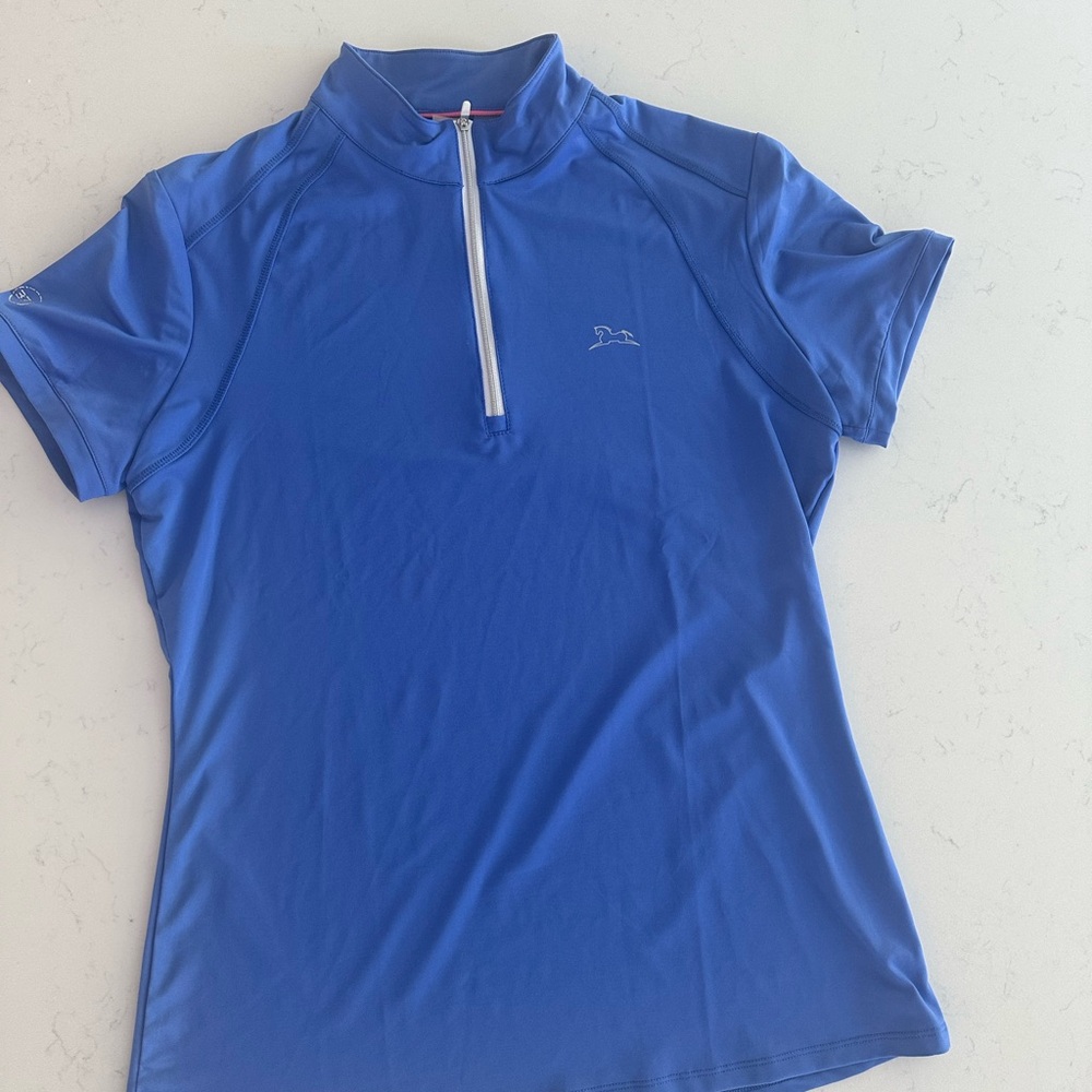 Women’s equestrian 1/4 zip polo shirt, size L, blue